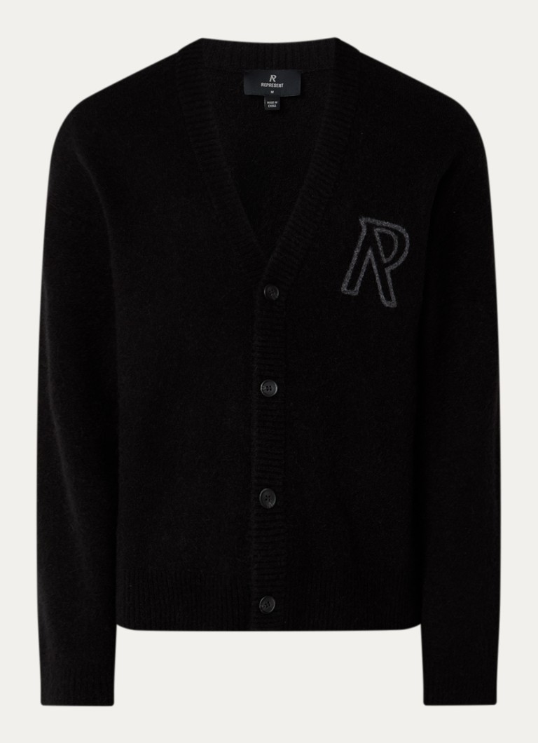 Represent Heren Grofgebreid vest in wolblend met logo in de kleur Zwart, maat: M