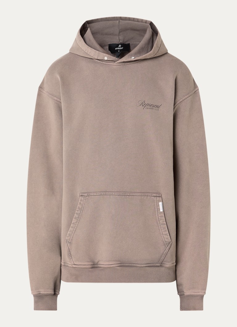 Represent Heren Owners Club hoodie met logo- en backprint in de kleur Beige, maat: L