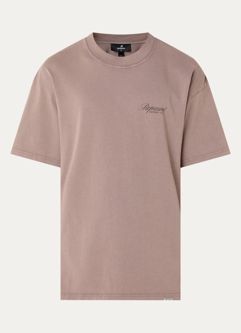 Represent Heren T-shirt met logo- en backprint in de kleur Lichtbruin, maat: XL