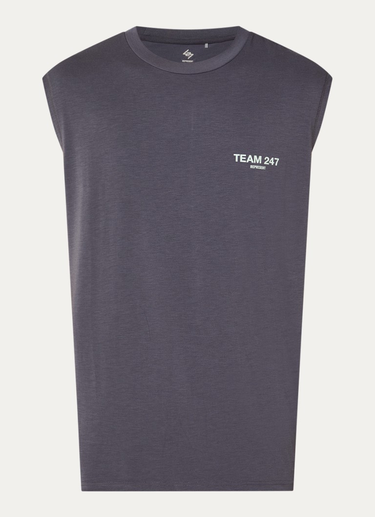 Represent Heren 24/7 Team oversized tanktop met logo- en backprint in de kleur Middengrijs, maat: S