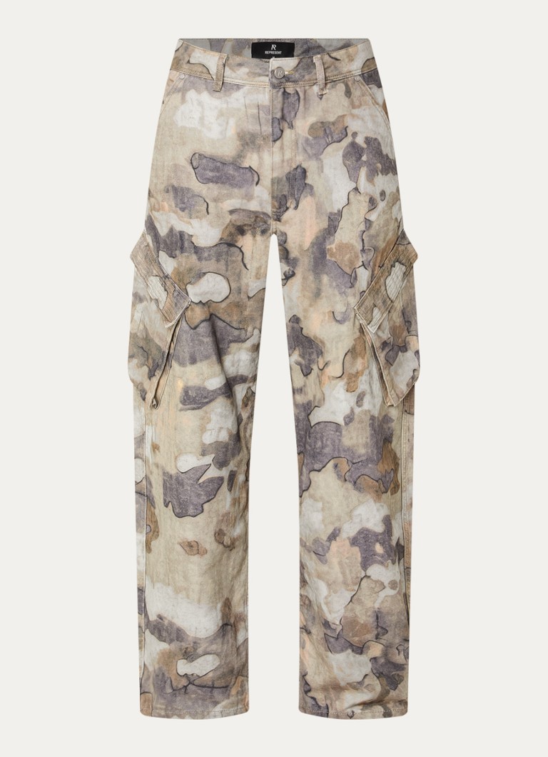 Represent Heren Loose fit cargobroek met steekzakken in de kleur Beige, maat: S
