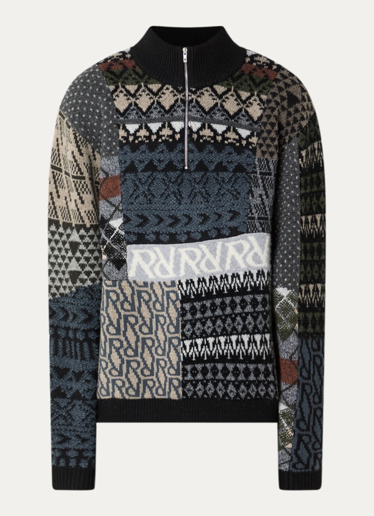 Represent Heren Duality fijngebreide trui in wolblend met halve rits in de kleur Multicolor, maat: XL