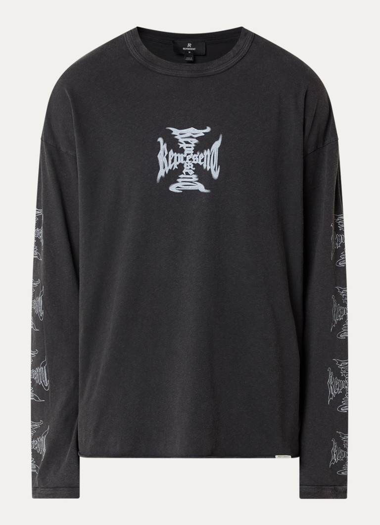 Represent Heren MH longsleeve met logo- en backprint in de kleur Zwart, maat: S