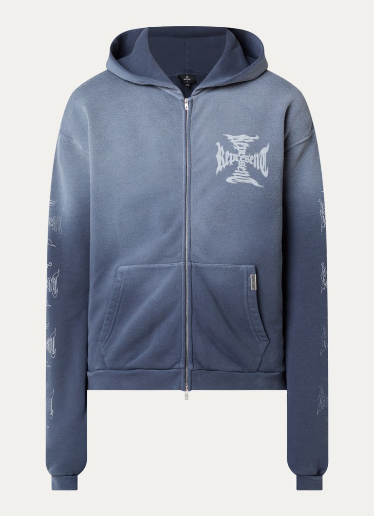 Represent Heren MH Shrunken sweatvest met logo en verwassen afwerking in de kleur Staalblauw, maat: XL