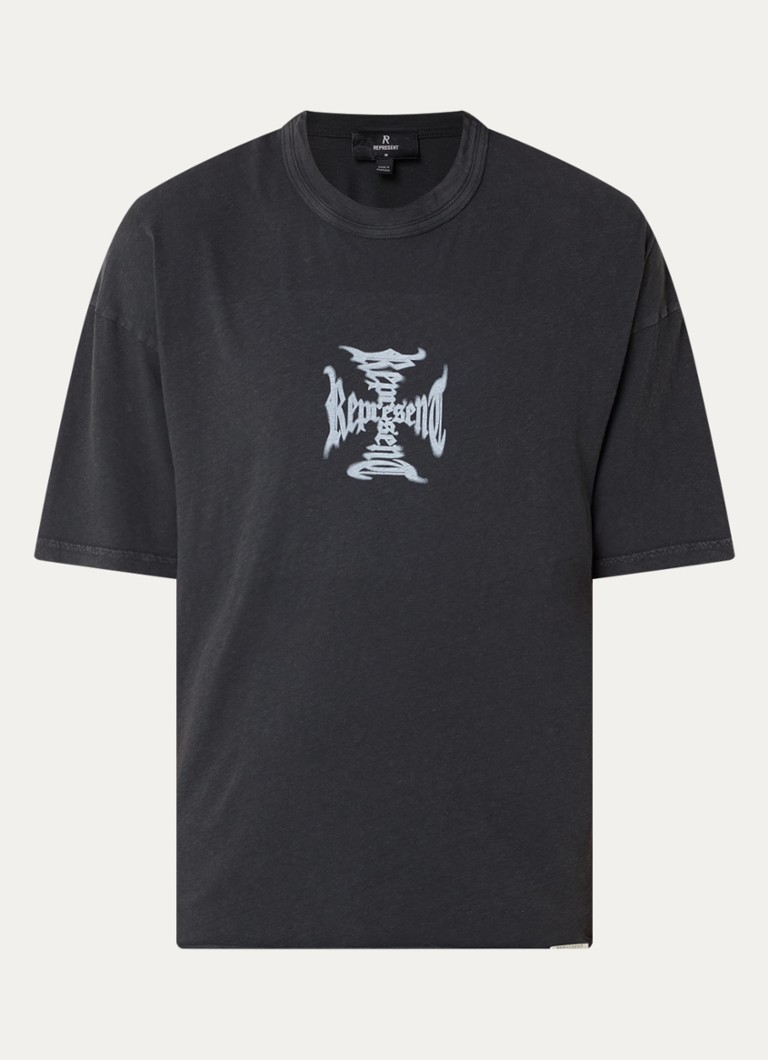 Represent Heren MH V2 T-shirt met logo- en backprint in de kleur Zwart, maat: S