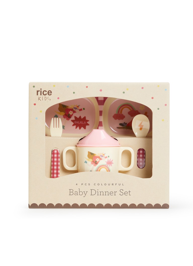 Rice Jongens Kinderservies 4-delig in de kleur Roze, maat: 1MAAT