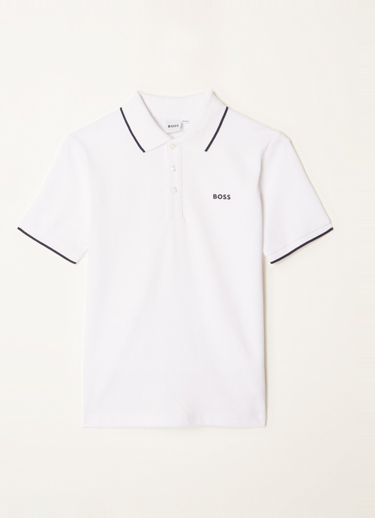BOSS Jongens Polo van piqué katoen met logo in de kleur Wit, maat: 152