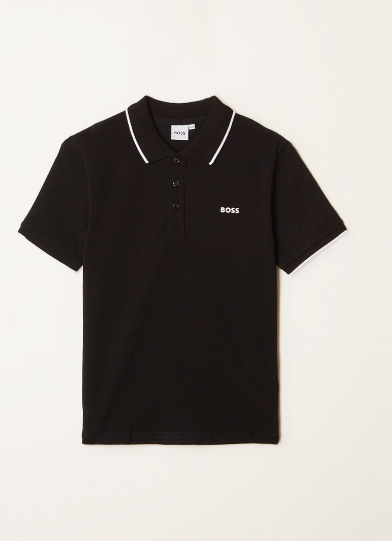 BOSS Jongens Polo van piqué katoen met logo in de kleur Zwart, maat: 140