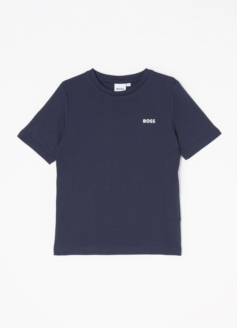 BOSS Jongens T-shirt met logoprint in de kleur Donkerblauw, maat: 128