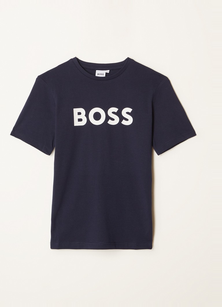 BOSS Jongens T-shirt met logoprint in de kleur Donkerblauw, maat: 104