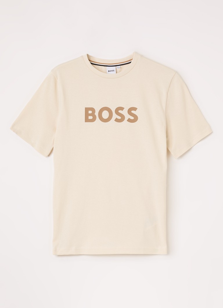 BOSS Jongens T-shirt met logoprint in de kleur Vanillegeel, maat: 116