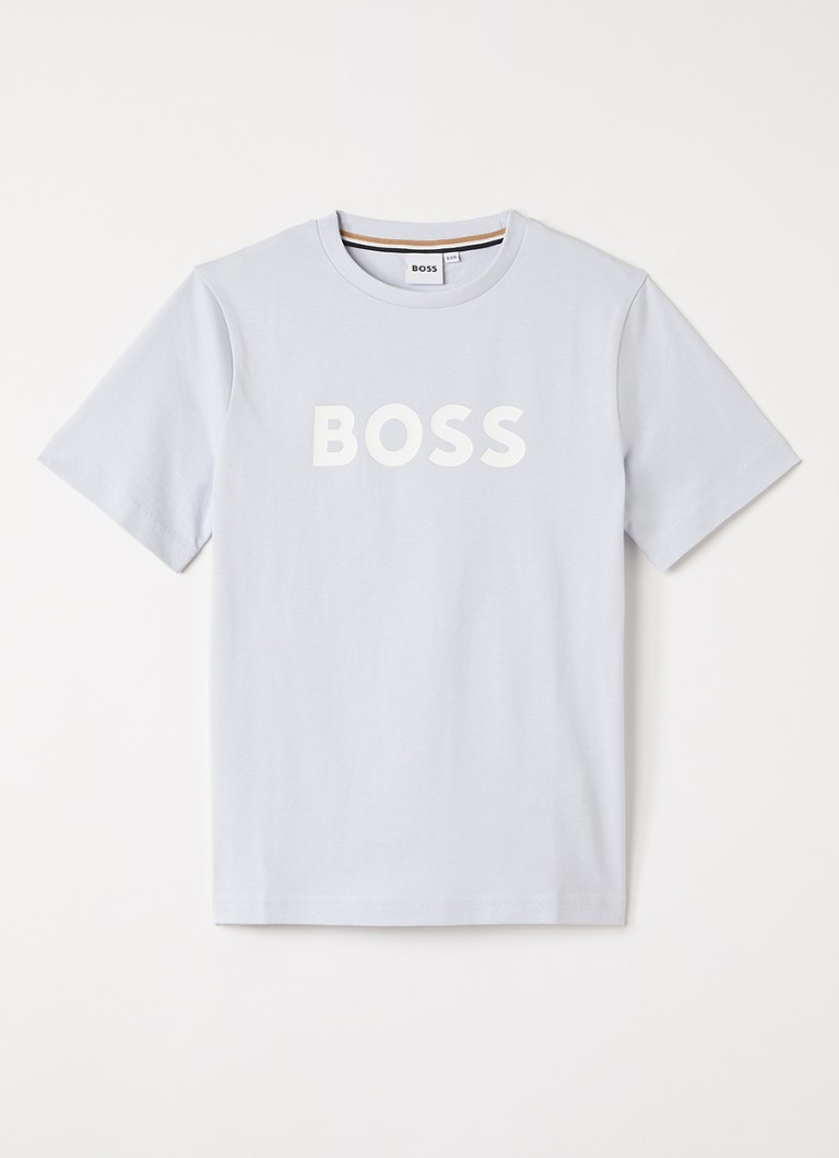 BOSS Jongens T-shirt met logoprint in de kleur Lichtblauw, maat: 14J=164