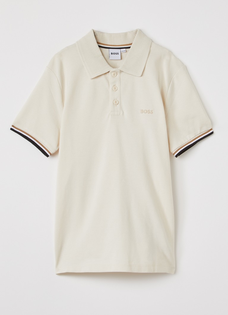 BOSS Jongens Polo van piqué katoen met logo in de kleur Beige, maat: 16J=176
