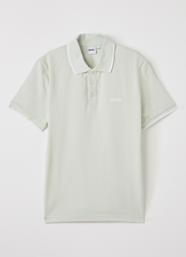 BOSS Jongens Polo van piqué katoen met logo in de kleur Lindegroen, maat: 6J=116