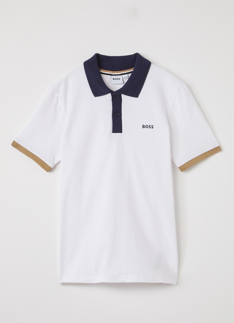 BOSS Jongens Polo van piqué katoen met logo in de kleur Gebroken wit, maat: 6J=116