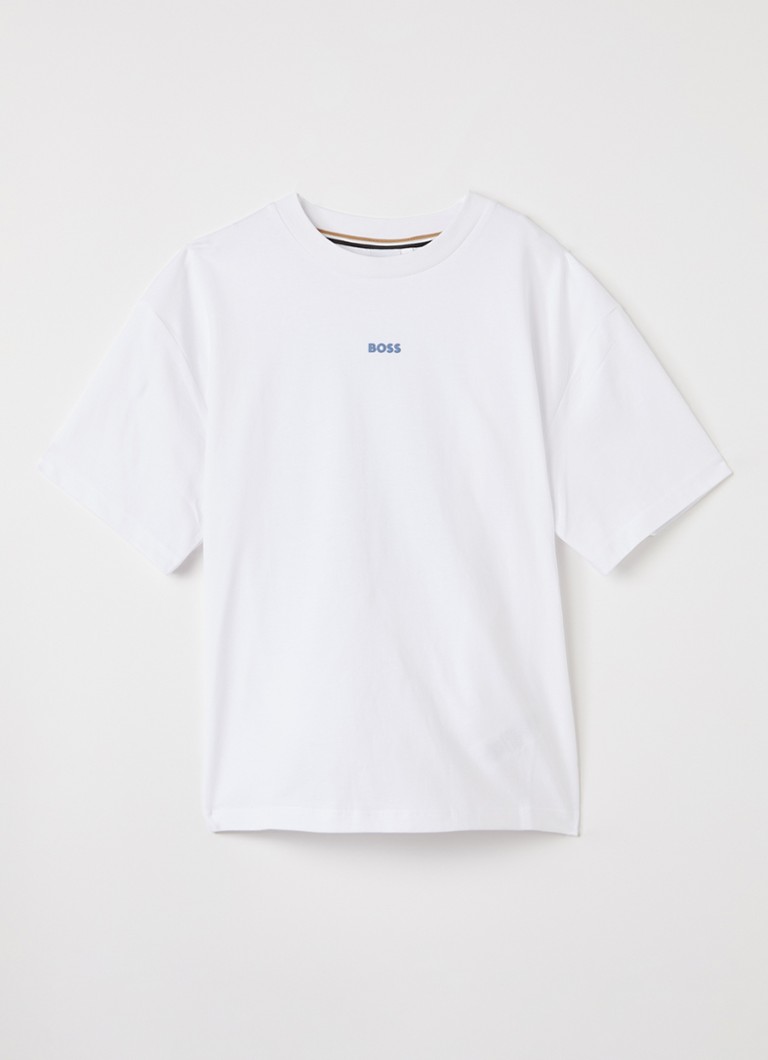 BOSS Jongens T-shirt met logo- en backprint in de kleur Wit, maat: 4J=104