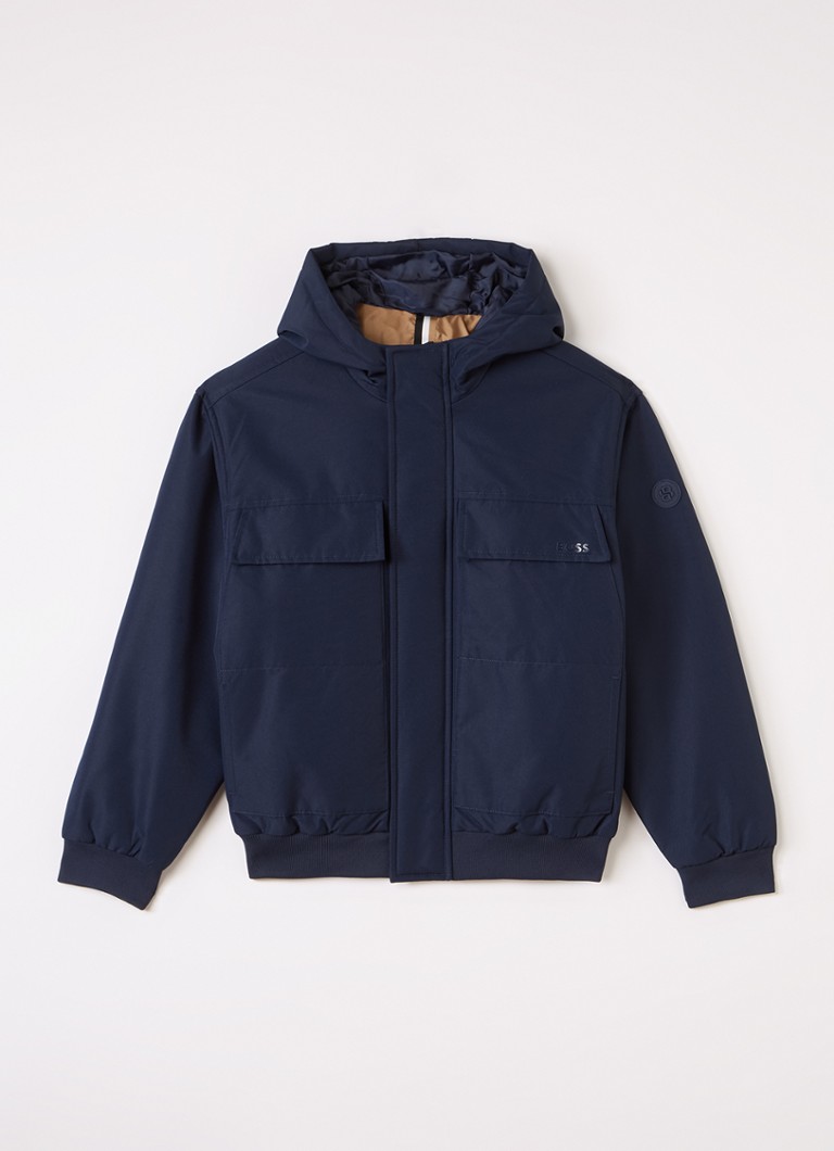 BOSS Jongens Gewatteerd jack met capuchon in de kleur Donkerblauw, maat: 14J=164