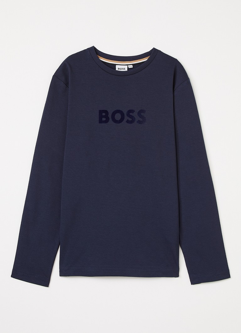 BOSS Jongens Longsleeve met logo in de kleur Donkerblauw, maat: 14J=164