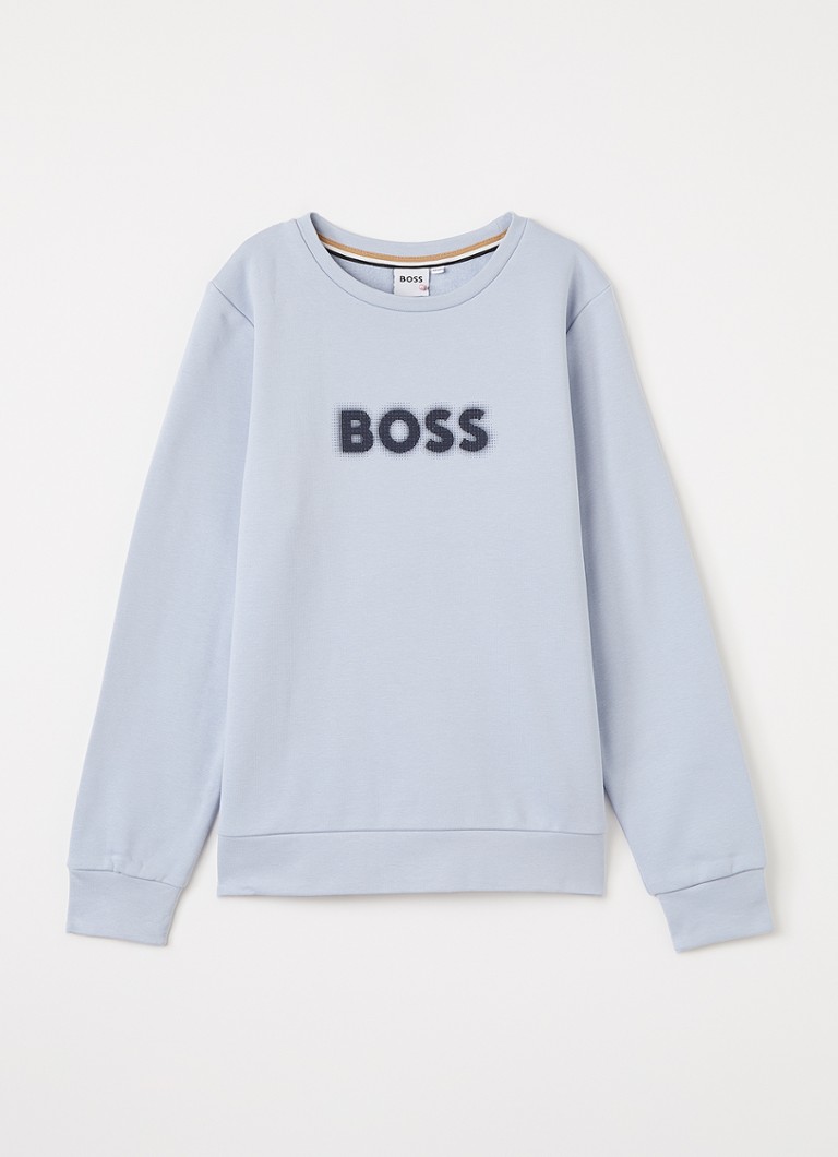 BOSS Jongens Sweater met logoprint in de kleur Lichtblauw, maat: 12J=152