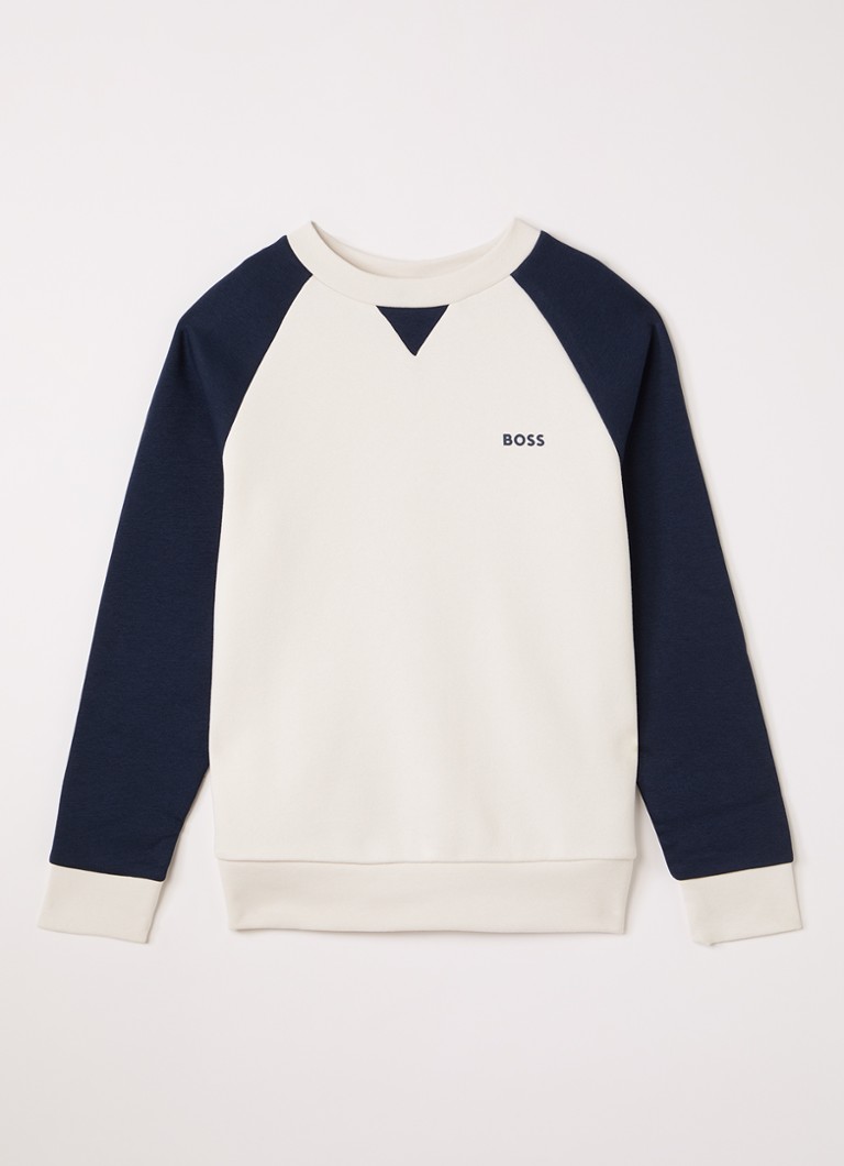 BOSS Jongens Sweater met logo in de kleur Ivoor, maat: 14J=164