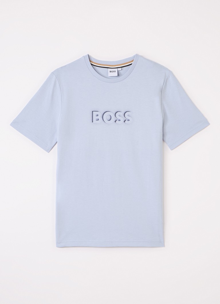 BOSS Jongens T-shirt met logoprint in de kleur Lichtblauw, maat: 14J=164