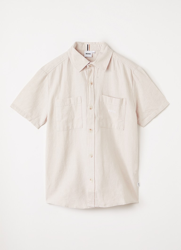 BOSS Jongens Overhemd in linnenblend in de kleur Beige, maat: 16J=176
