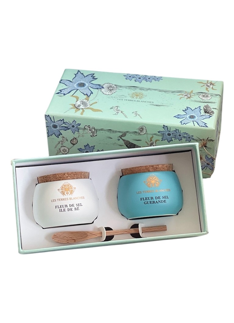 Les Terres Blanches Fleur de Sel Ile de Ré en Fleur de Sel Guérande zeezoutvlokken in geschenkverpakking 2 x 50 gram - Deal