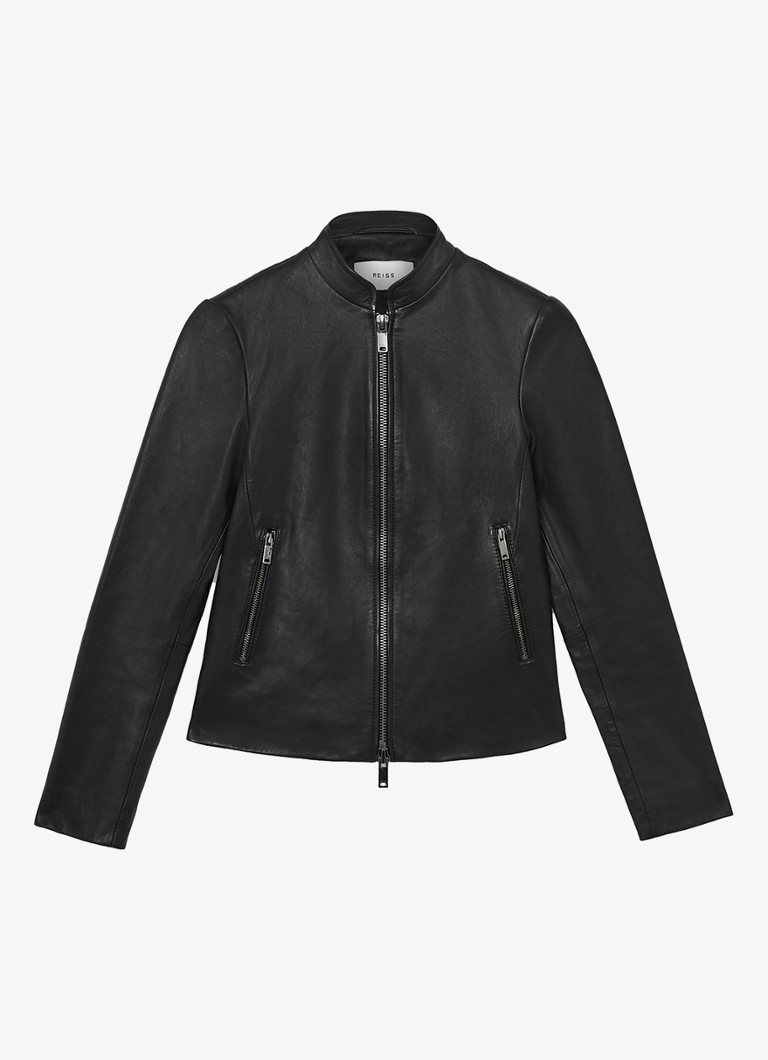 Reiss Dames Allie bikerjack van schapenleer in de kleur Zwart