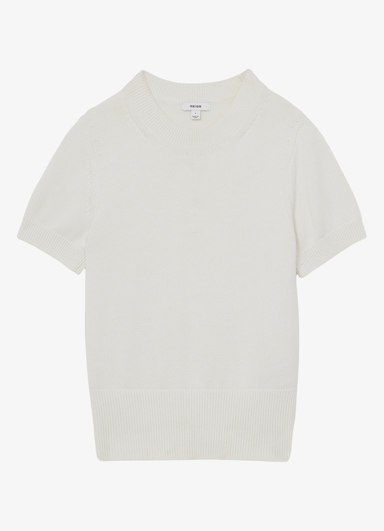 Reiss Dames Anita fijngebreid T-shirt in wolblend in de kleur Ivoor