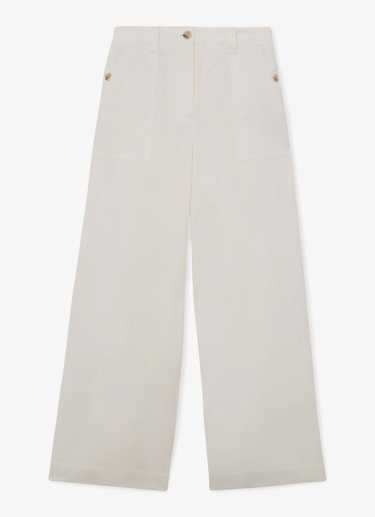 Reiss Dames Ashby mid waist wide fit broek van linnen met steekzakken in de kleur Wit