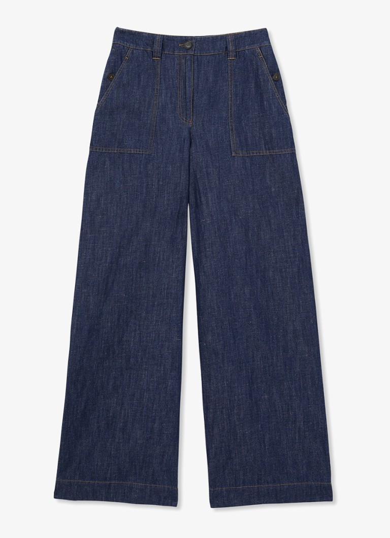 Reiss Dames Ashby high waist fit broek van chambray in de kleur Indigo