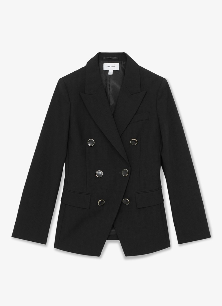 Reiss Dames Lia double-breasted blazer in wolblend in de kleur Black / Zwart