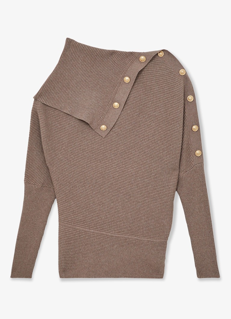 Reiss Dames Lexi ribgebreide top met geknoopt detail in de kleur Taupe