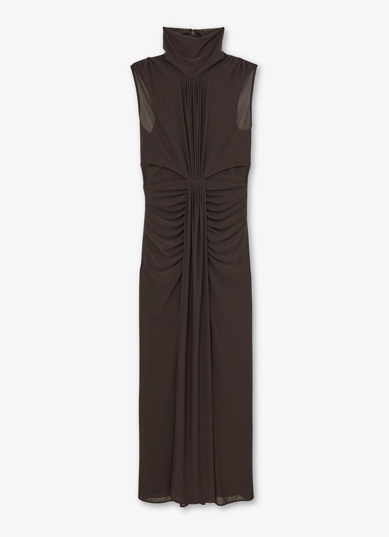 Reiss Dames Daniella maxi jurk met halve col en plooidetail in de kleur Donkerbruin