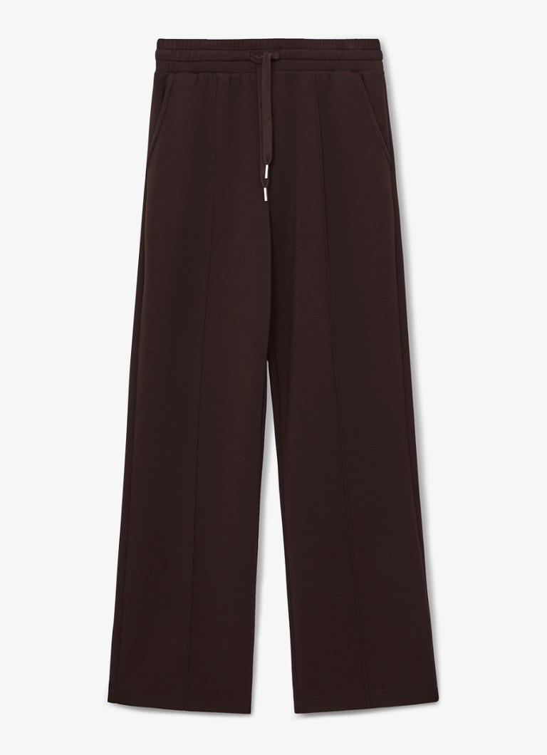Reiss Dames Jemma high waist straight fit joggingbroek met steekzakken in de kleur Chocoladebruin