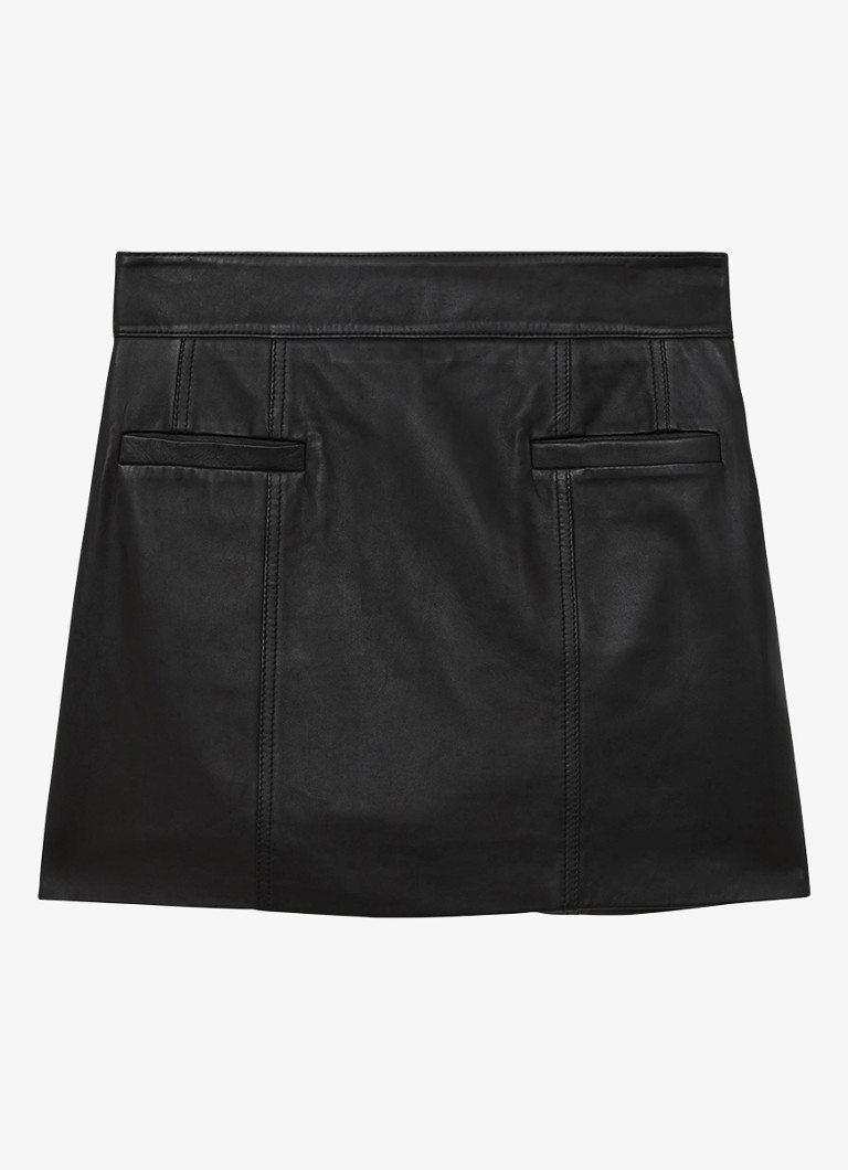 Reiss Dames Seema high waist minirok van schapenleer in de kleur Black / Zwart