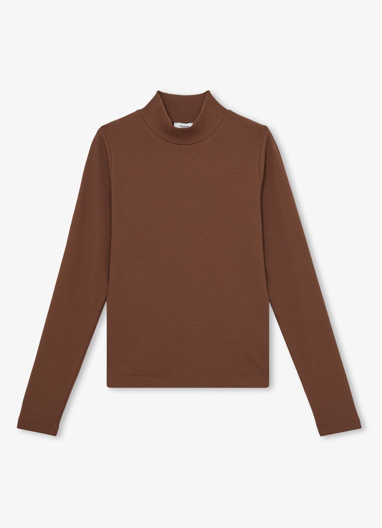 Reiss Dames Polly longsleeve met stretch in de kleur Camel