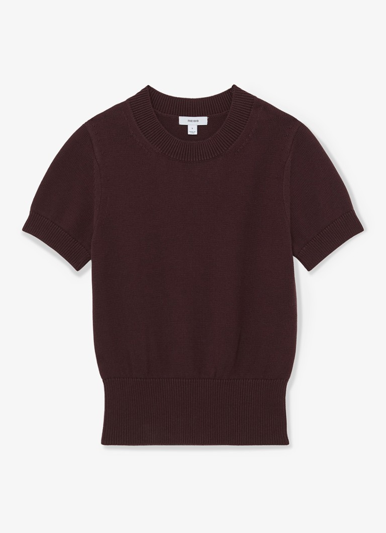 Reiss Dames Anita fijngebreid T-shirt in wolblend in de kleur Bordeauxrood