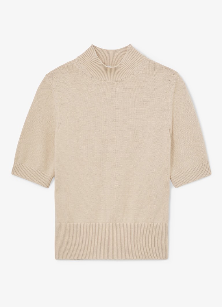 Reiss Dames Aria fijngebreide top in wolblend met opstaande kraag in de kleur Beige