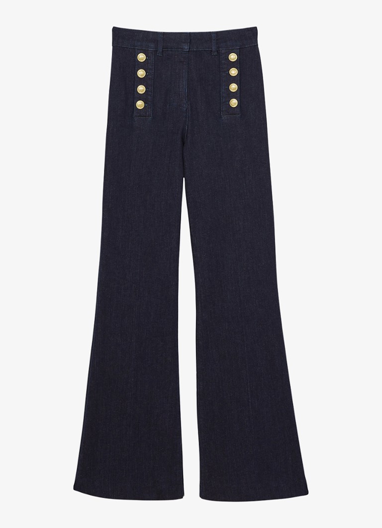 Reiss Dames Athena high waist flared jeans met knoopdetail in de kleur Donkerblauw