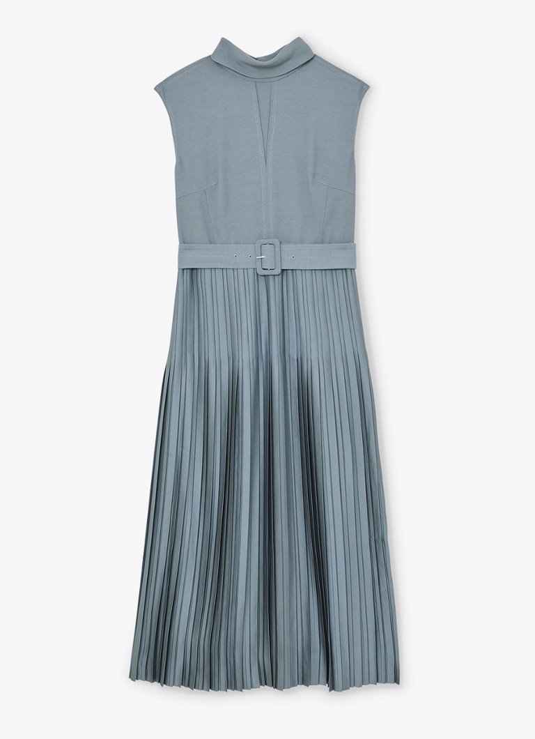 Reiss Dames Ania midi jurk met plooien en col in de kleur Donkerblauw
