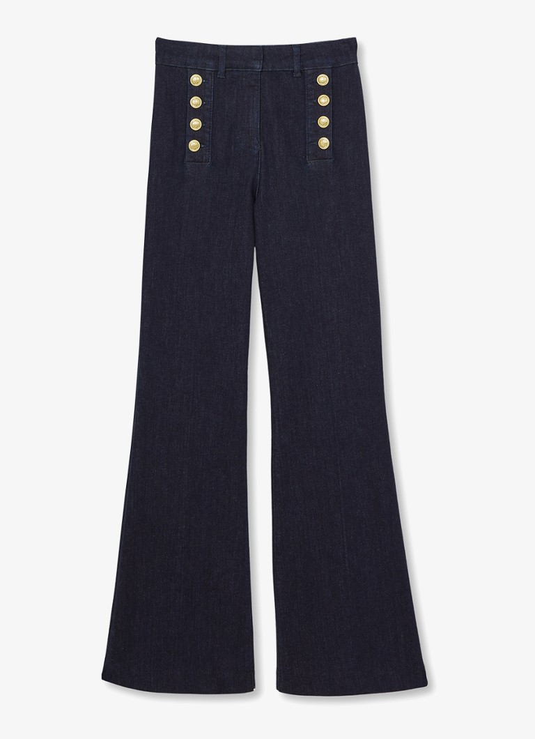 Reiss Dames Petite Athena high wasit flared jeans met sierknopen in de kleur Indigo