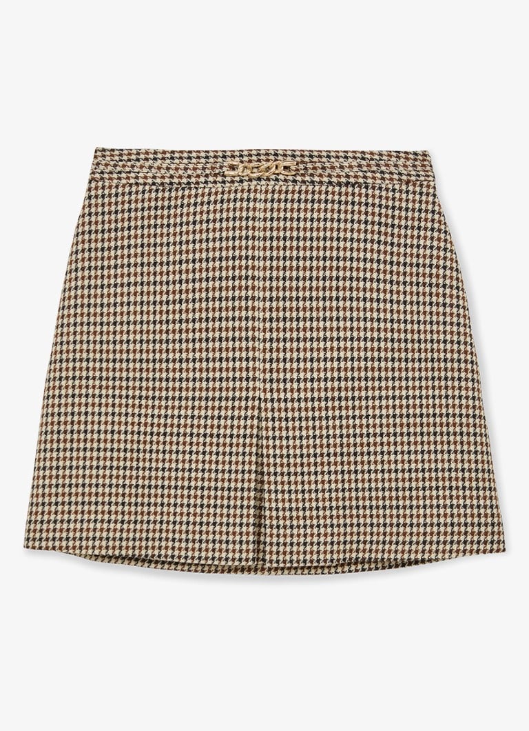 Reiss Dames Beatrix minirok in wolblend met pied-de-poule dessin in de kleur Beige