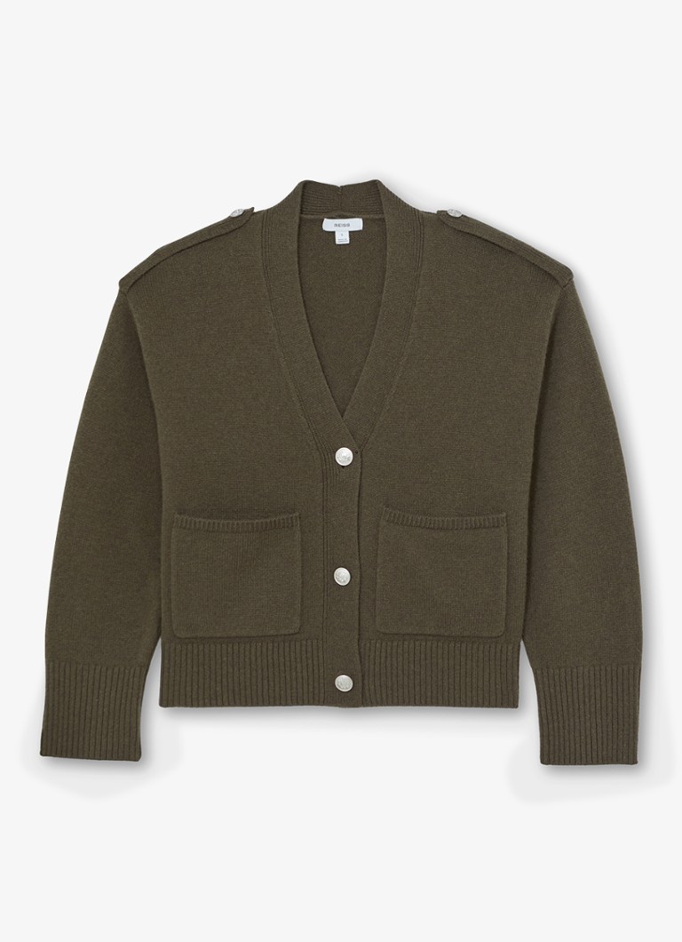 Reiss Dames Maya fijngebreid vest in kasjmierblend met steekzakken in de kleur Bronsgroen