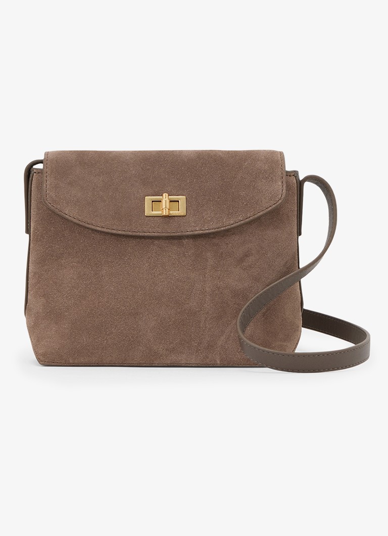 Reiss Dames Brea crossbodytas van leer met suède details in de kleur Donkerbruin