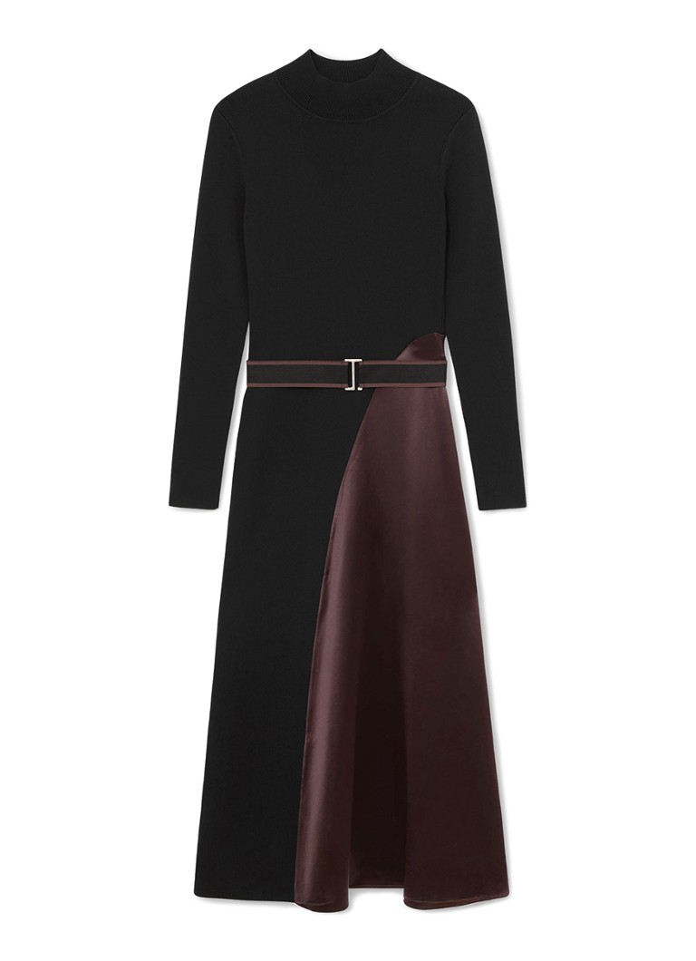 Reiss Dames Misty midi A-lijn jurk met ceintuur in de kleur Zwart