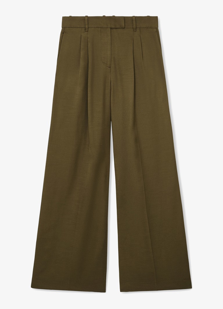Reiss Dames Cora high waist wide fit pantalon met steekzakken in de kleur Khaki