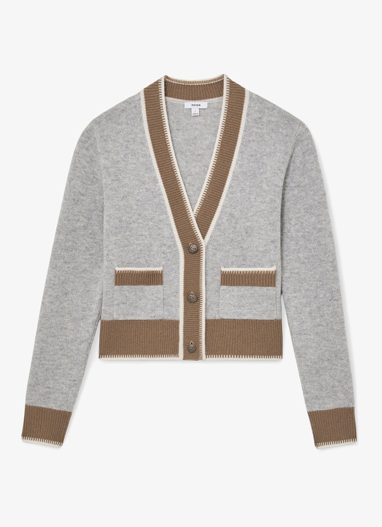 Reiss Dames Louisa ribgebreide vest met steekzakken in de kleur Grijs