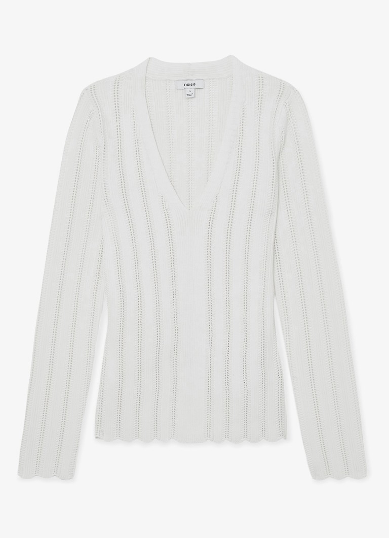 Reiss Dames Loui ribgebreide trui met streepprint in de kleur Wit