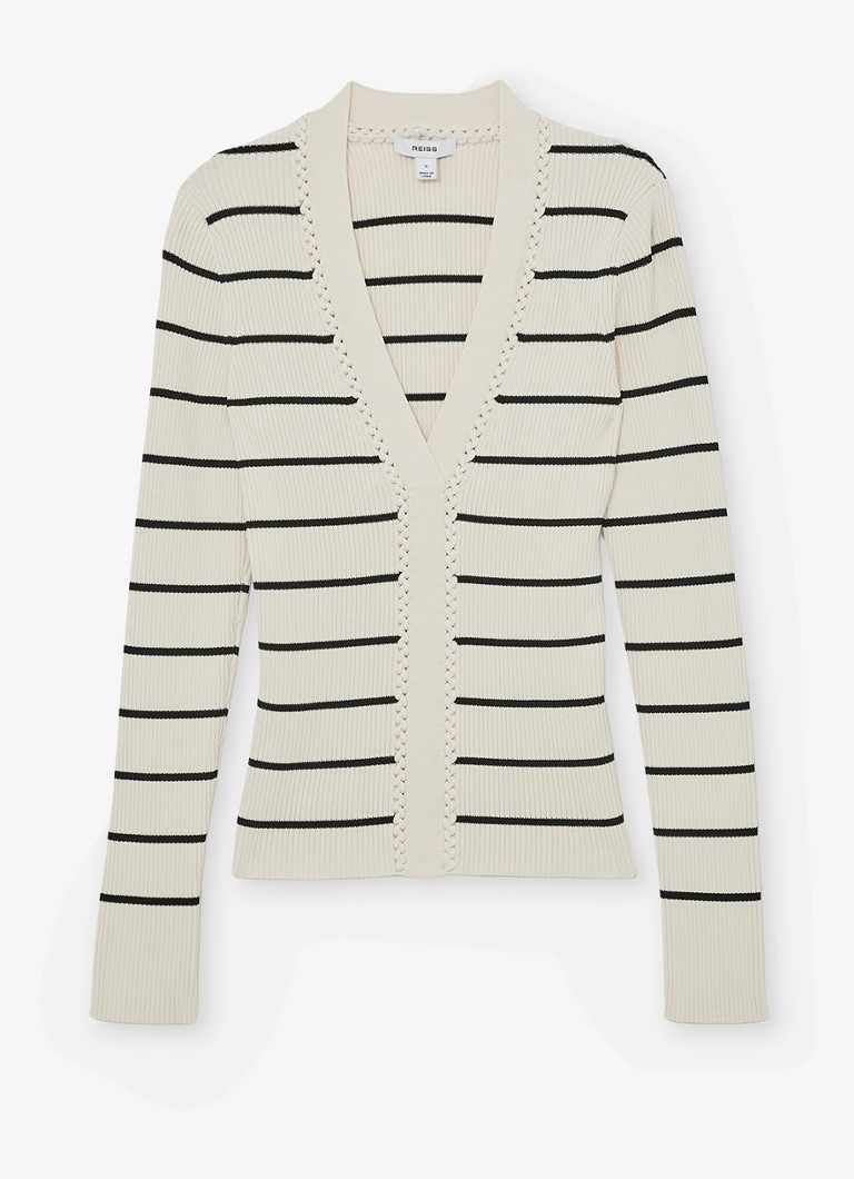 Reiss Dames Lauralee ribgebreid trui met streepprint in de kleur Gebroken wit